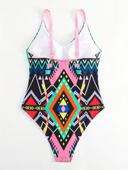 Geo Print V Neck One Piece Swimsuit