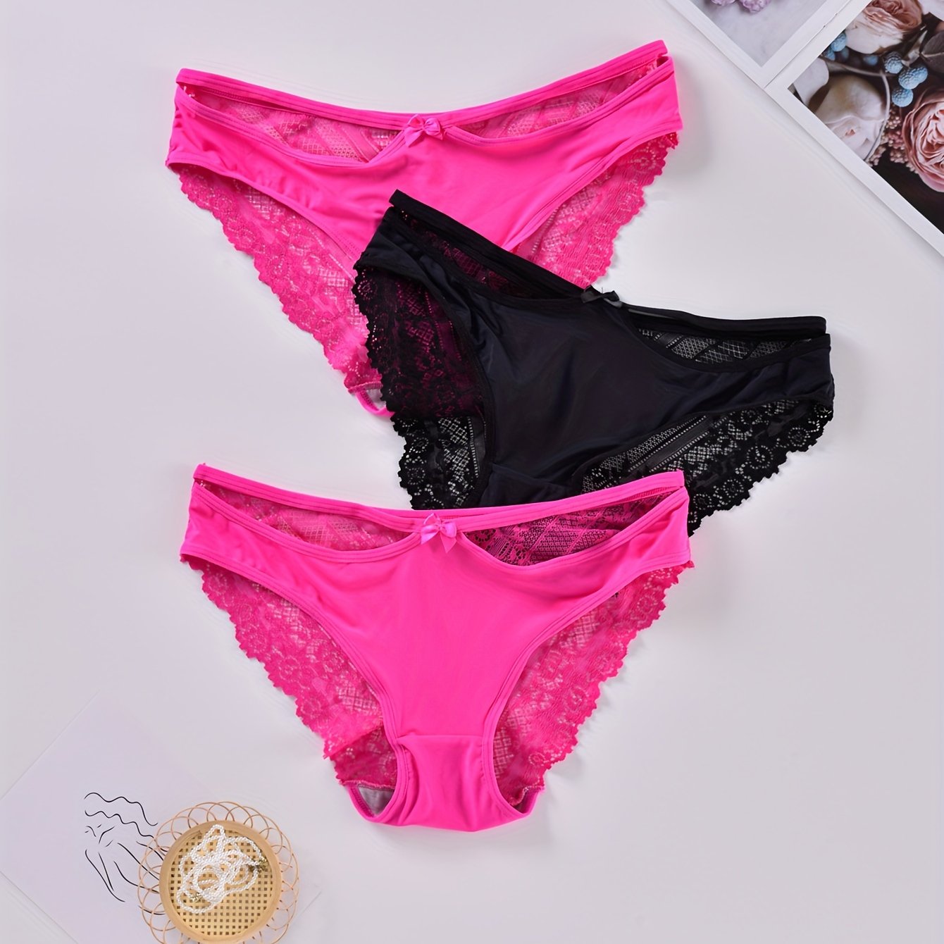3 Pack Plus Size Sexy Panties Set Women's Plus Pin Dot Print Briefs