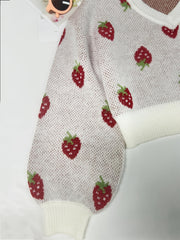 Girls Strawberry Jacquard Sweater Cropped Length