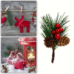 10pcs Christmas Red Berry Picks Holly Branches Pine Needle DIY Decoration