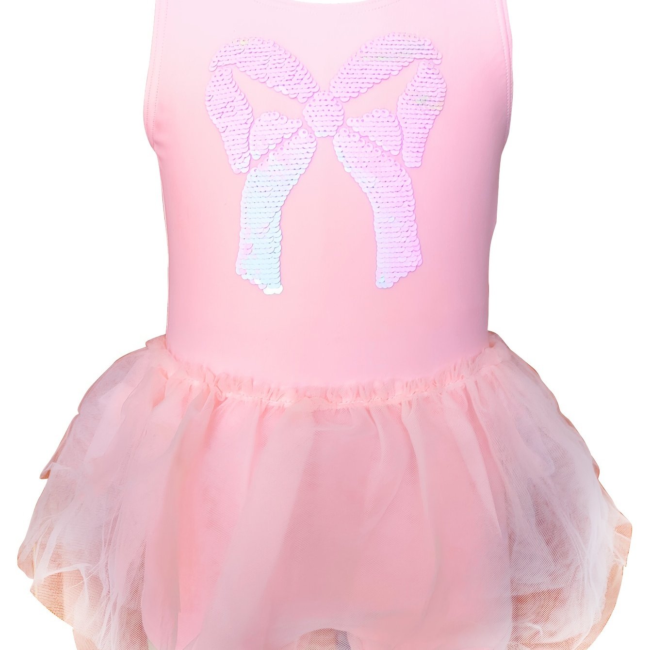 Sequin Bow Sleeveless Tutu Swimwear Set with Cap
