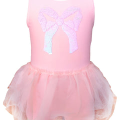 Sequin Bow Sleeveless Tutu Swimwear Set with Cap