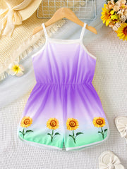 Girls Sunflower Vacation Style Cami Romper Jumpsuit