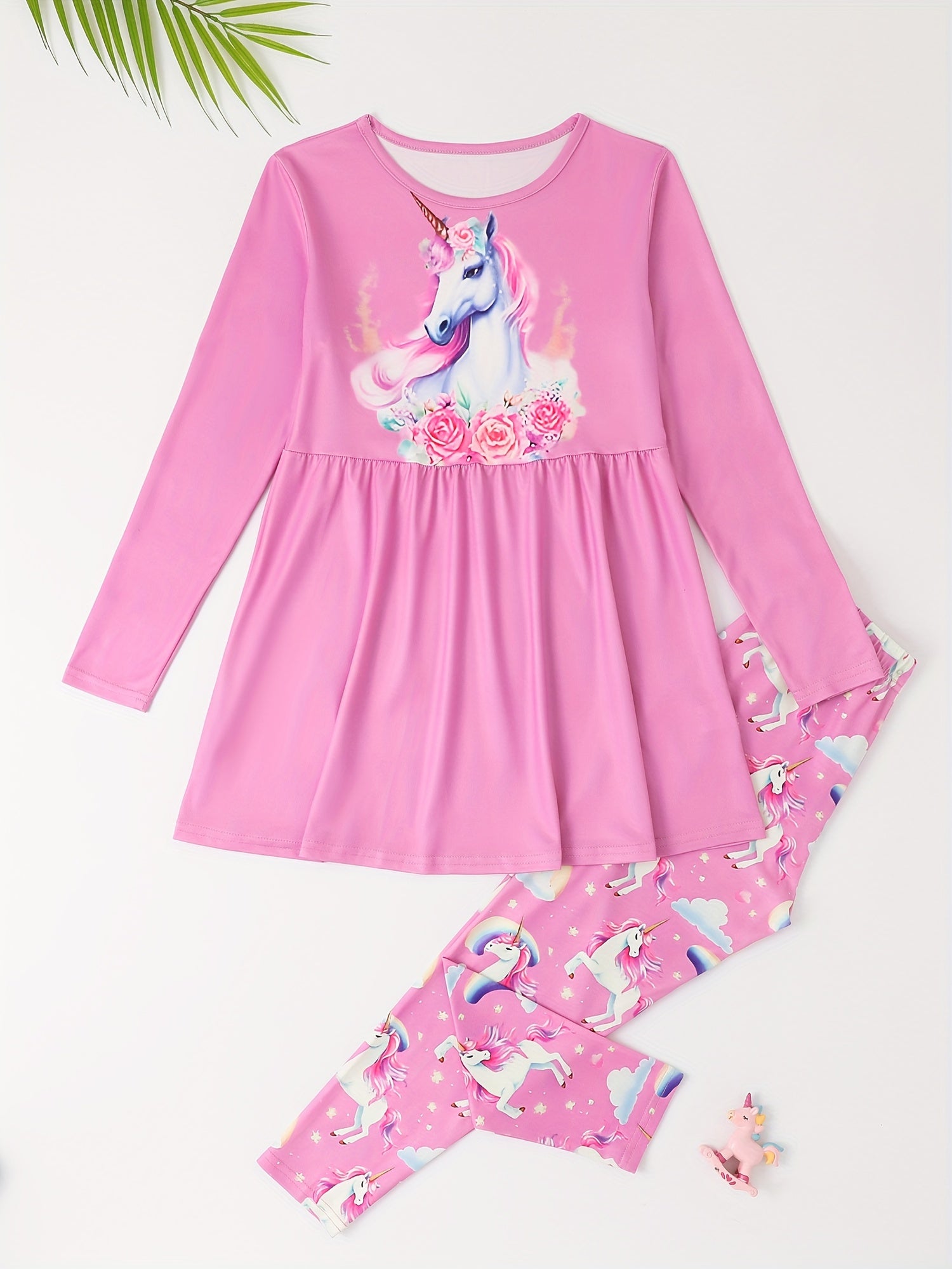 Cartoon Unicorn Print 2pcs Girls Pullover Pants Set
