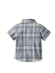 Toddler Boys Plaid Graphic Button Short Sleeve Shirt