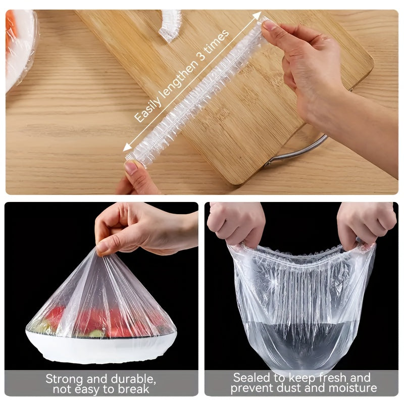 100Pcs Food Storage Covers Plastic Cling Wrap Kitchen Leftover