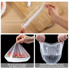 100Pcs Food Storage Covers Plastic Cling Wrap Kitchen Leftover