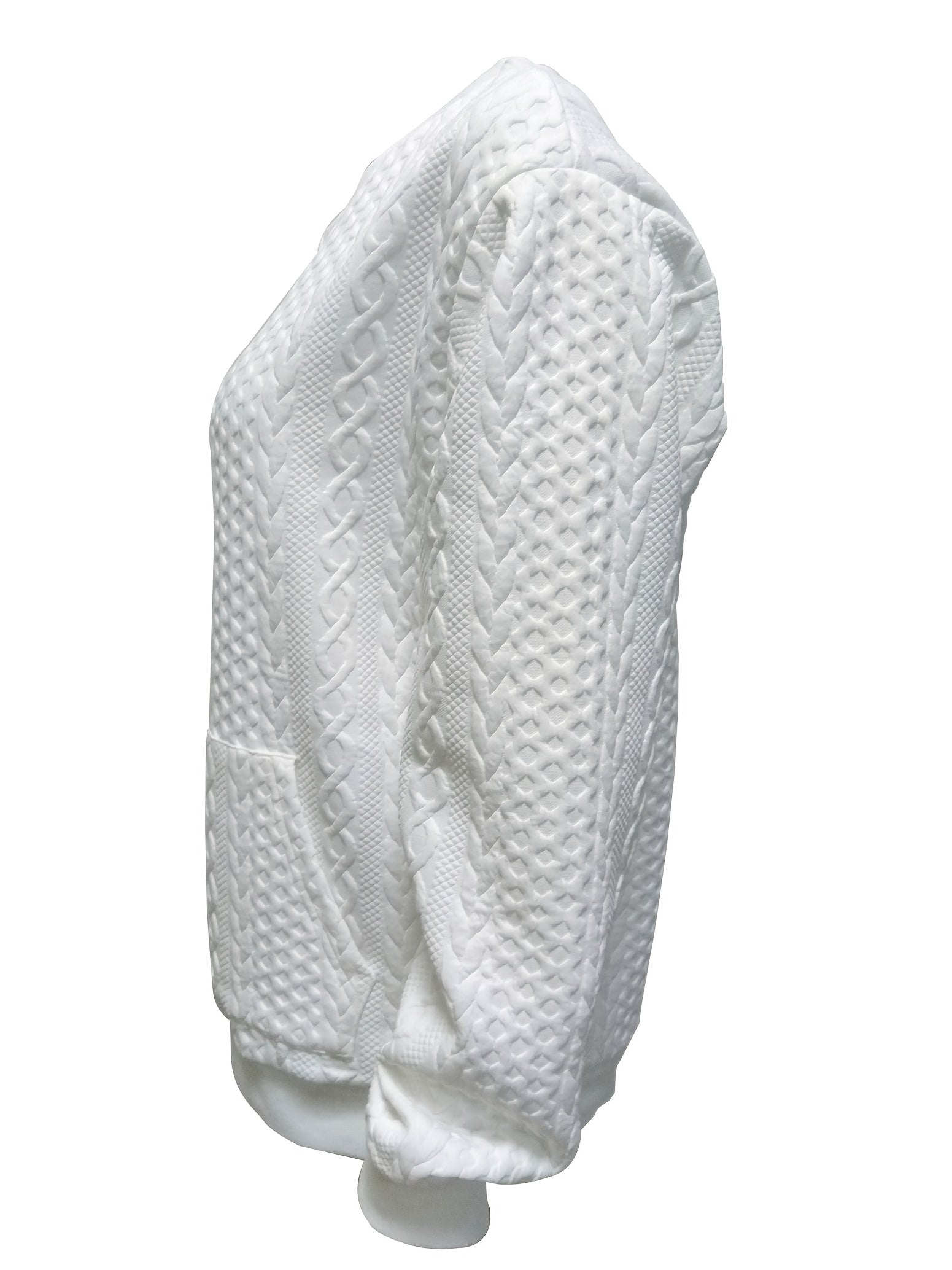Twist Pattern Kangaroo Pocket Sweatshirt Crew Neck For Fall & Winter