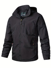 Men's Lightweight Hooded Windbreaker Jacket with Zipper Pockets