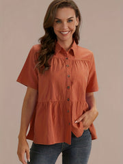 Short Sleeve Button-Up Blouse