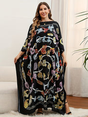 Boho Cover Up Women's Plus Graphic Print Loose Kaftan Dress