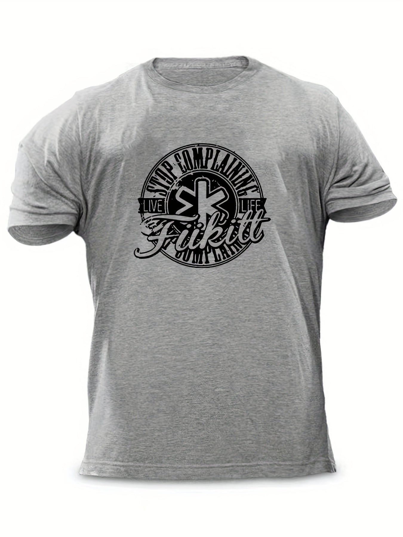 Men's Complaining Print T-shirt Stretch Crew Neck Tee