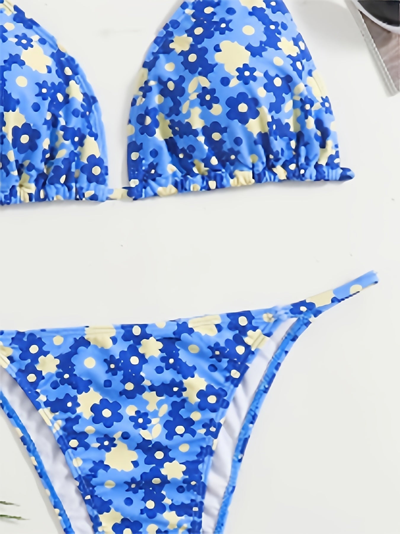 Ditsy Floral Halter Neck Bikini Set Women's High Stretch Swimsuit