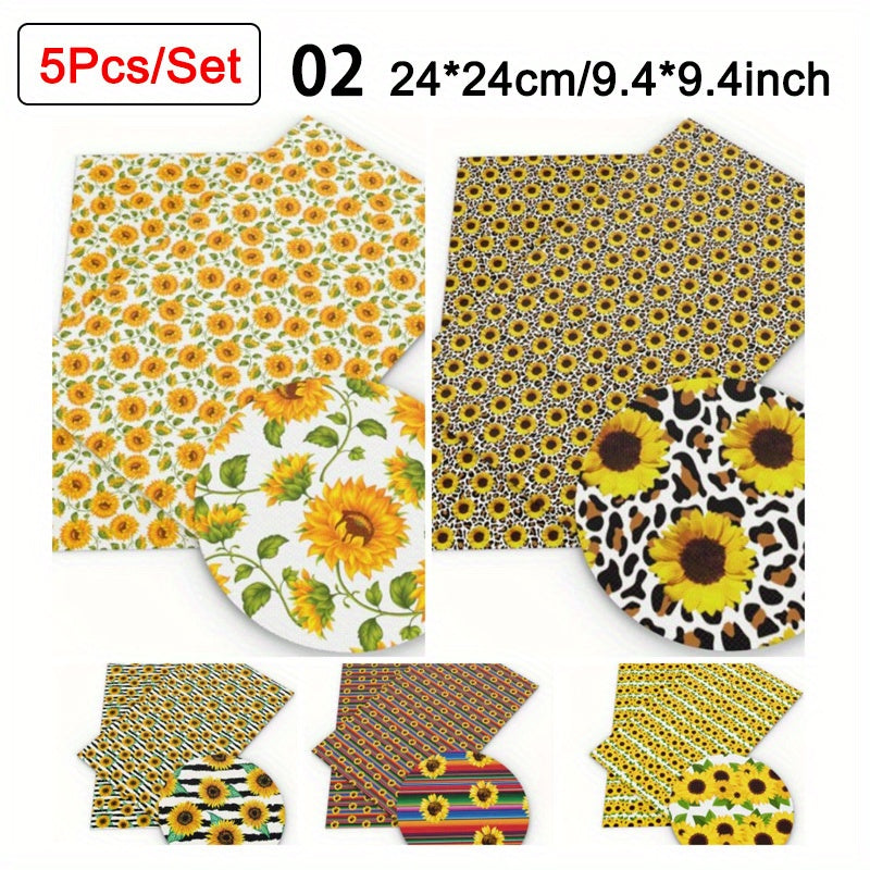 5pcs Sunflower Printed Fabric For Patchwork Sewing Quilting