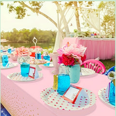 Pink & Gold Confetti Polka Dot Plastic Tablecloth for Parties