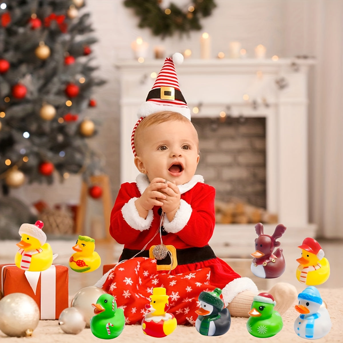15Pcs Christmas Rubber Ducks Mini Duckies Bath Toys