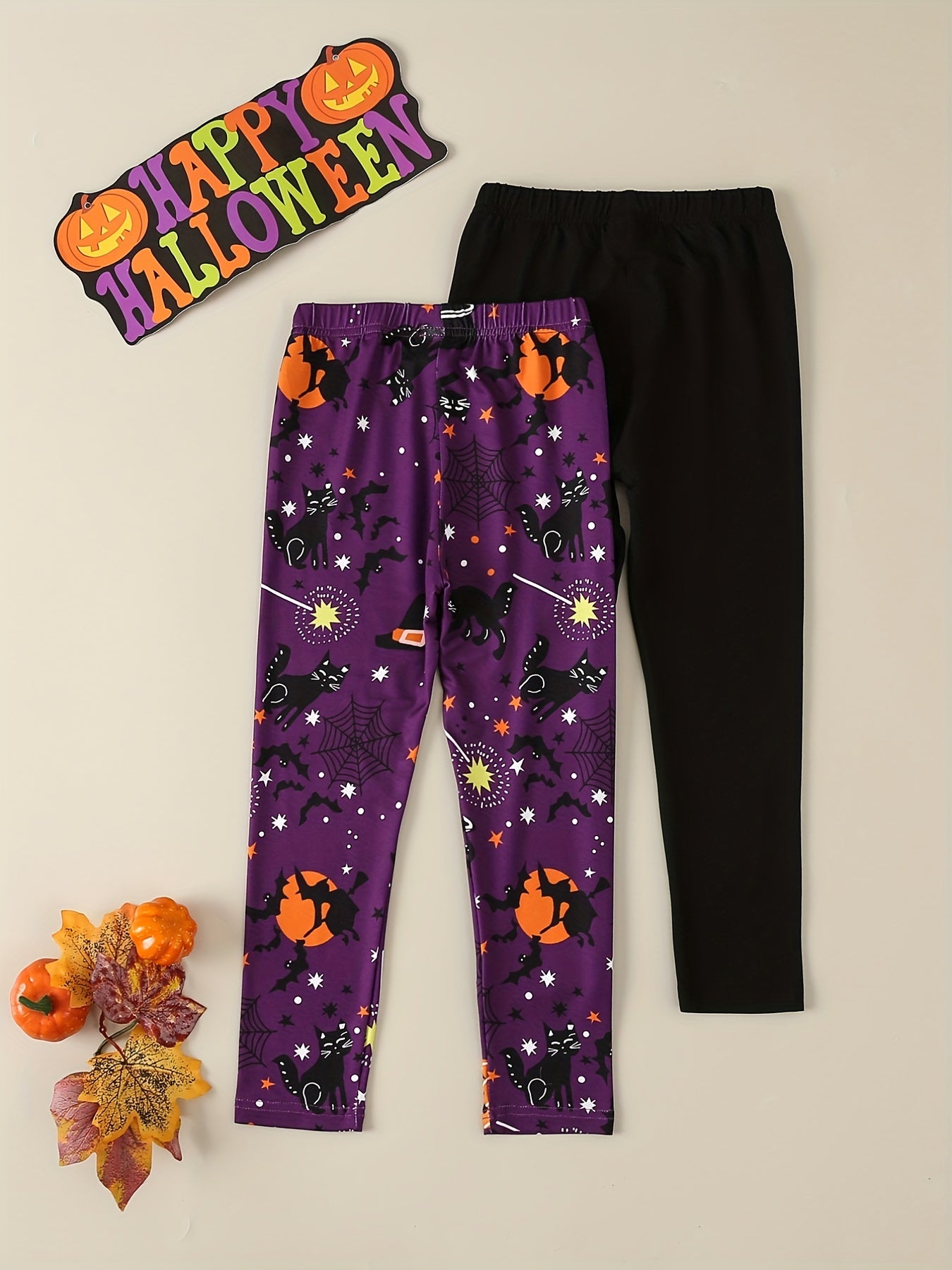 Girls 2 Pack Halloween Knitted Leggings Set