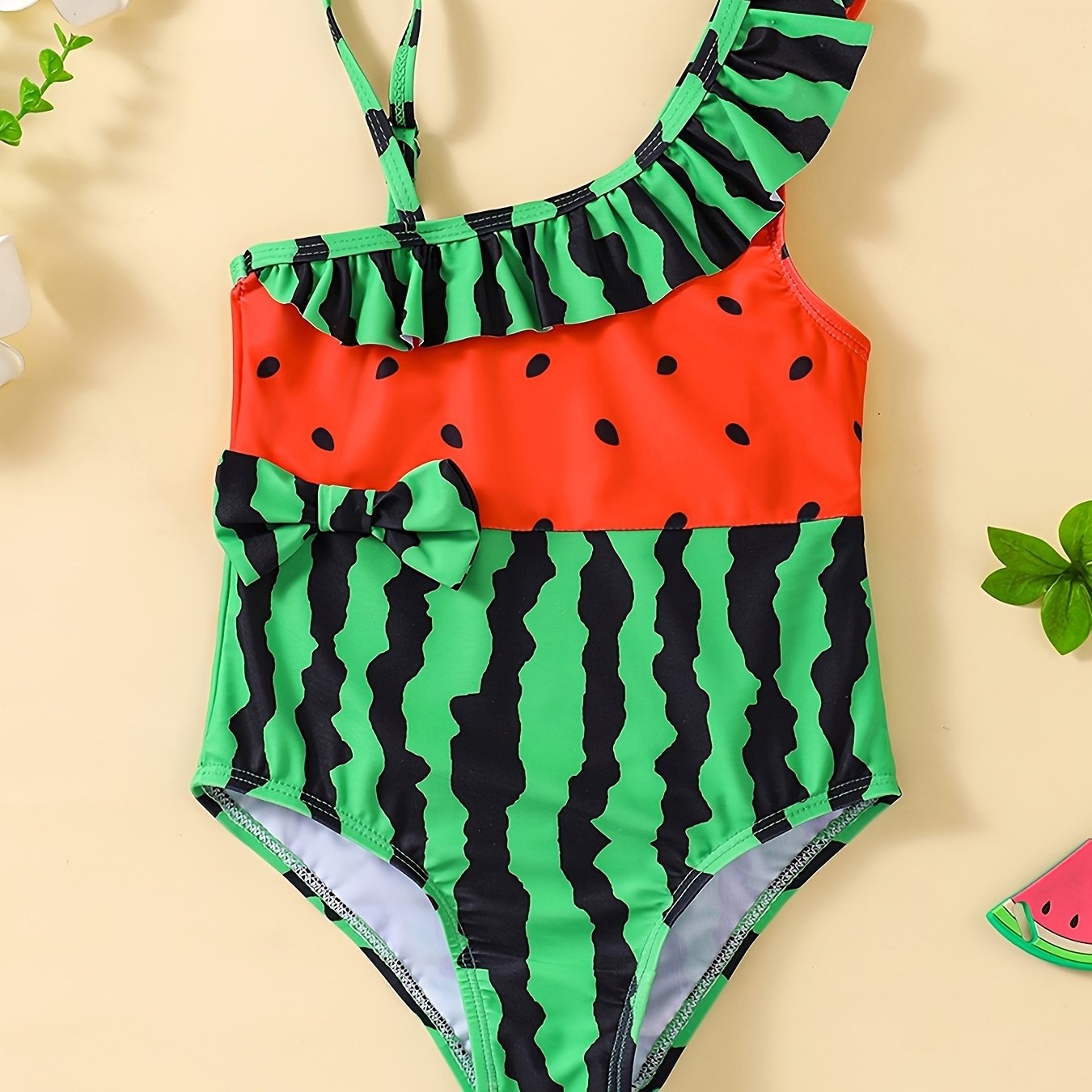 Girls Watermelon Ruffle Trim 1 piece Swimwear Beachwear