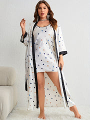 Colorful Heart Print Robe & Cami Dress Pajamas Set