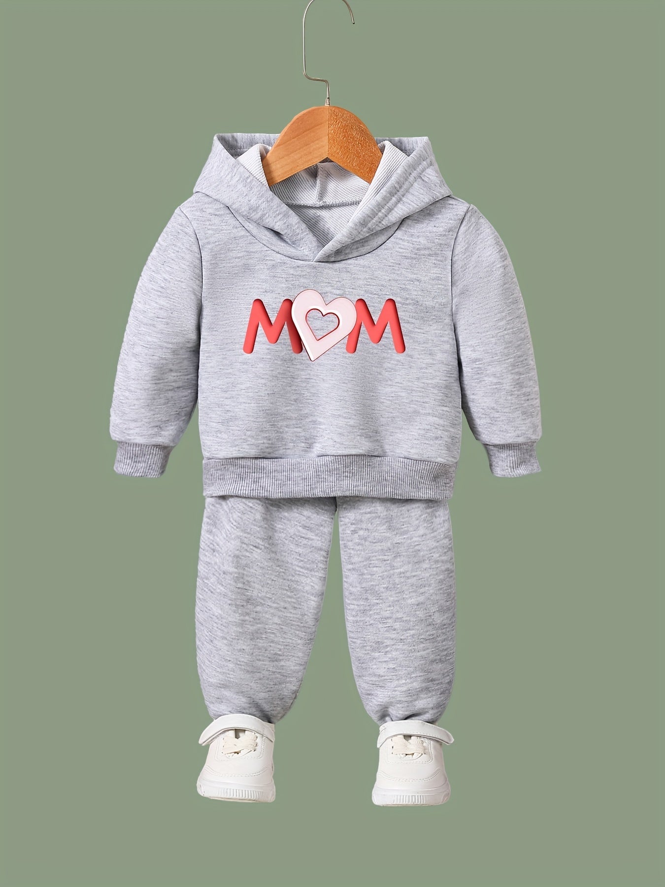 Breathable Activewear Set MOM & Heart Print Hoodies Pants Set For Spring Fall