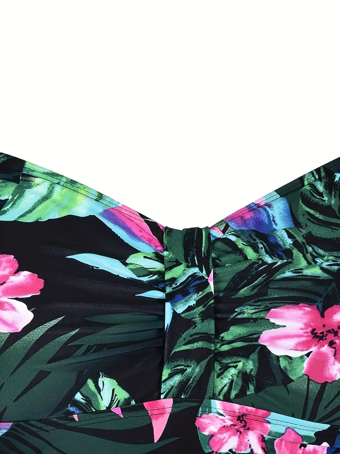 Tropical Print Tankini Set with Ruffle Trim Cami Top & Bottoms