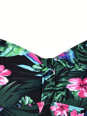 Tropical Print Tankini Set with Ruffle Trim Cami Top & Bottoms