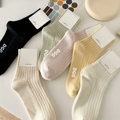 5 Pairs Candy Socks Thick Line Sports Letter Mid tube Socks Women's