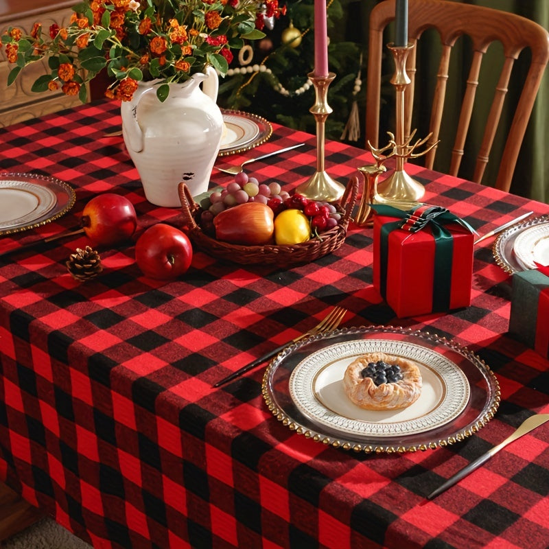 Red Christmas Plaid Tablecloth Waterproof Table Cover
