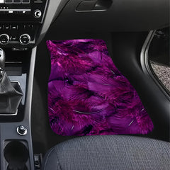 4pcs Purple Feather Car Floor Mats Non-slip Stain-resistant Front Rear Carpets