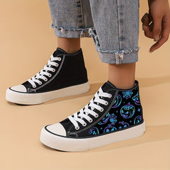 Colorful Pumpkin & Spider Net High Top Canvas Sneakers