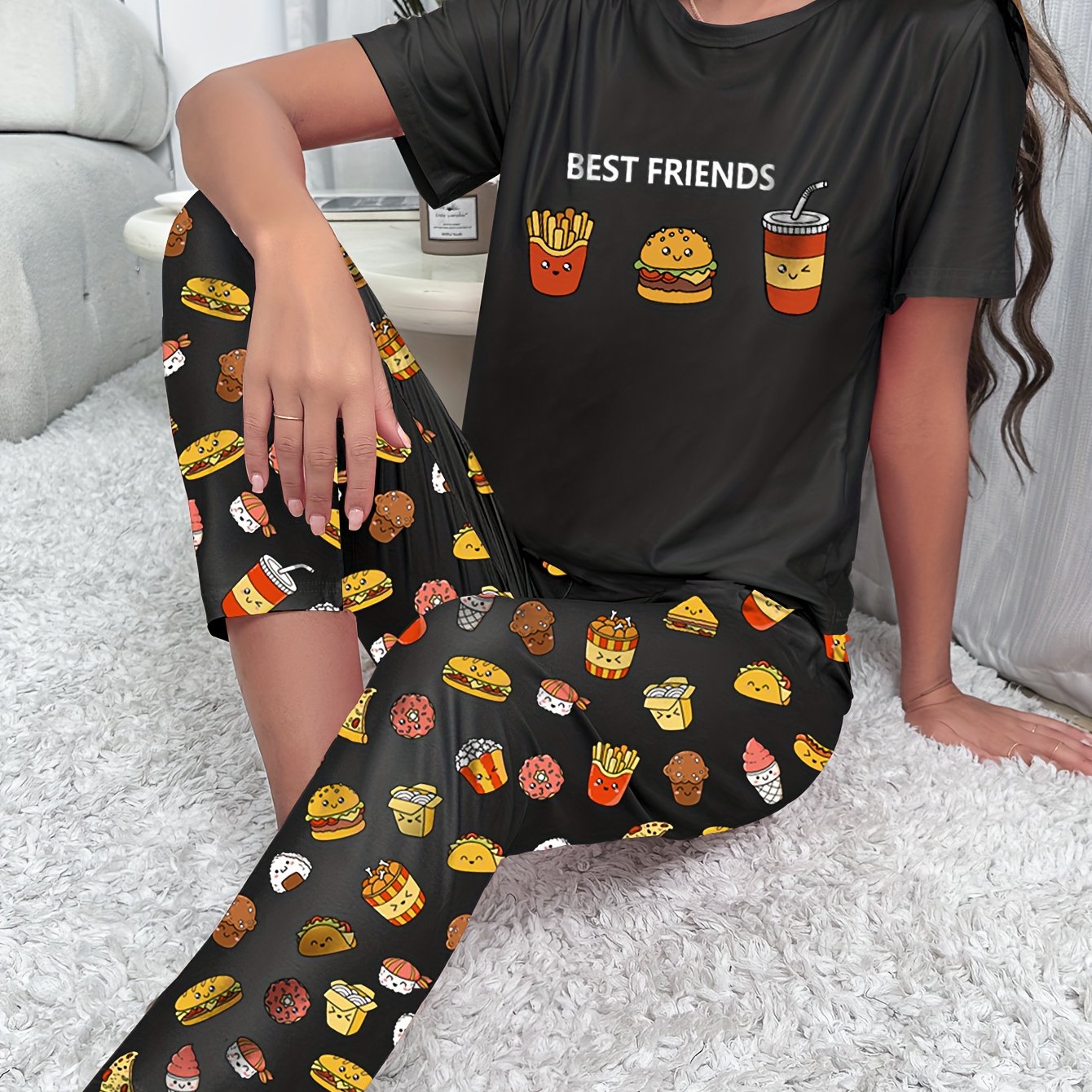 Hamburger Print Pajama Set Women's Sleepwear