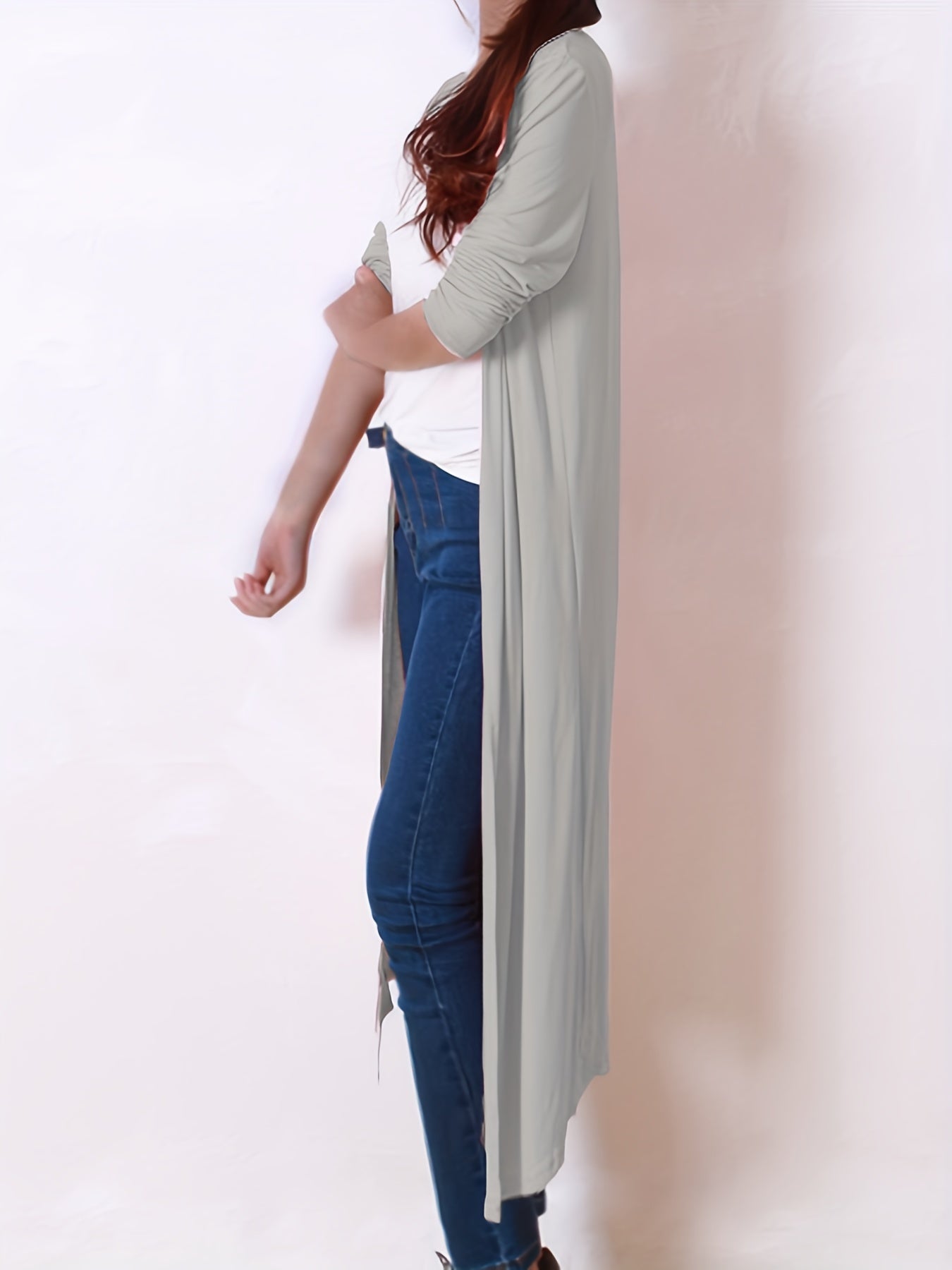 Solid Long Sleeve Open Front Maxi Cardigan