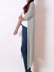 Solid Long Sleeve Open Front Maxi Cardigan