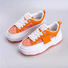 Women's Mesh Platform Sneakers Lace Up Outdoor Shoes Comfy Orange