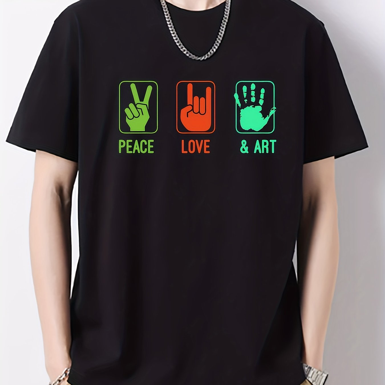 Peace Love Art Print Men's Cotton Graphic Crew Neck T-shirt