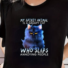 Cat & Letter Print Short Sleeve Tops O neck T shirts Women's Summer Tee