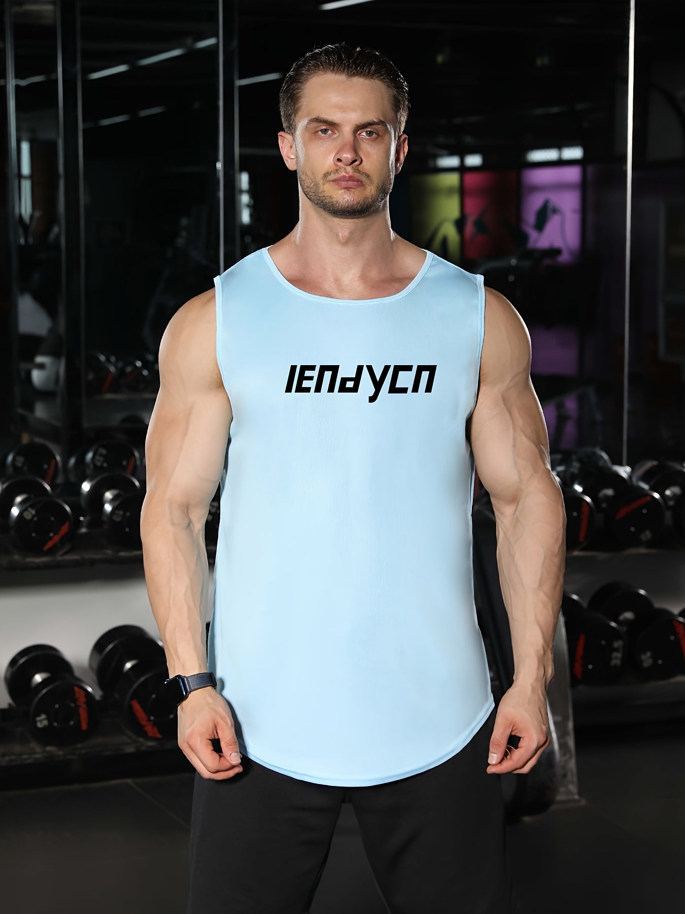 Men's Letter Pattern Sports Tanktop Quick Drying Breathable Shirt