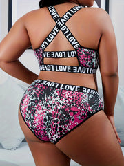 Women's Plus Leopard Print Criss Cross Bra & Panty Set