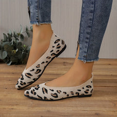 Leopard Print Flats Soft Sole Slip On Shoes Pointed Toe
