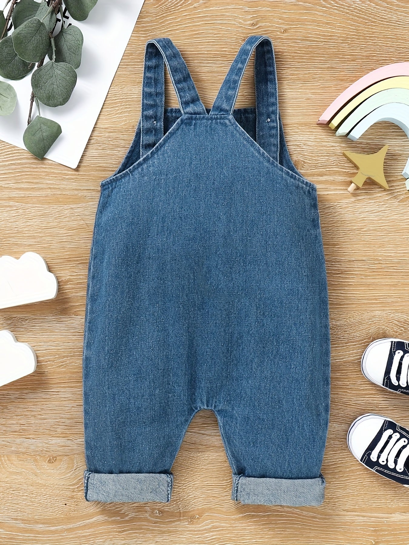 Baby Boys Casual Cloud And Sun Embroidered Denim Overalls Summer Baby Clothes