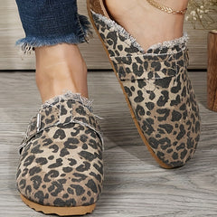 Leopard Canvas Skate Shoes Closed Toe Slip On Retro Casual Flat Loafers