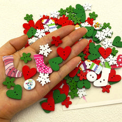 50pcs Mixed Christmas Wooden Buttons Mini Snowflake Christmas Socks DIY Sewing