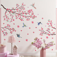 2pcs Peach Blossom Bird Wall Stickers for Living Room Bedroom