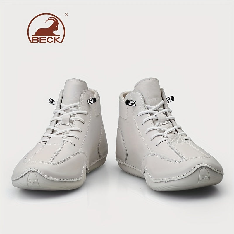 Men's Lace up Boots Casual Leather Walking Shoes With Hook And Loop