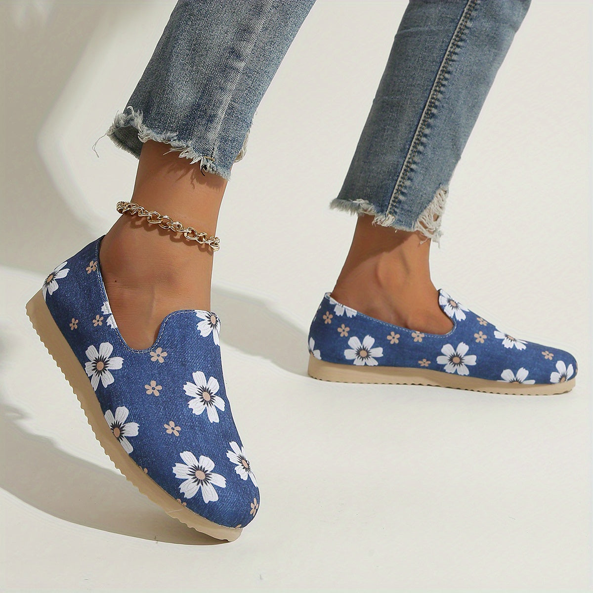 Women's Stitching Print Sneakers Slip On Lightweight Shoes