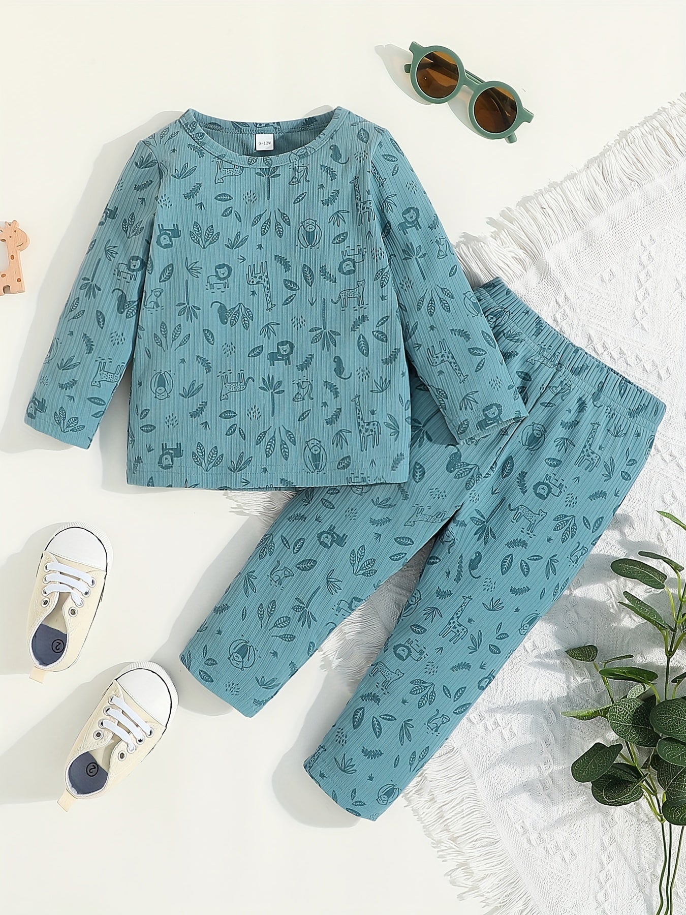 Baby Boy's Stripe Animal Printed Casual Suit Long Sleeve Top & Trousers