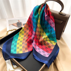 Vintage Gradient Block Alphabet Square Scarf Full Shawl Women