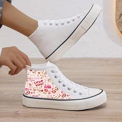 Love & Heart Print Plush Lined Thermal Chunky Canvas Sneakers