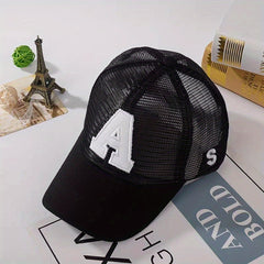Kids Letter A Embroidered Baseball Cap Mesh Sun Screen Sport Hat
