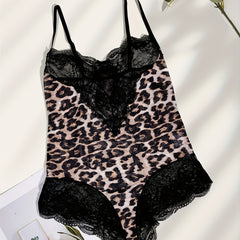 Leopard Lace Teddy Scalloped Trim Bodysuit
